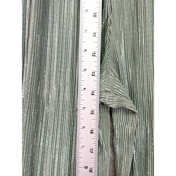 Sabina Musayev Pants Small Womens Mint Green Metallic Plisse Pleat Wide Leg - Picture 4 of 8